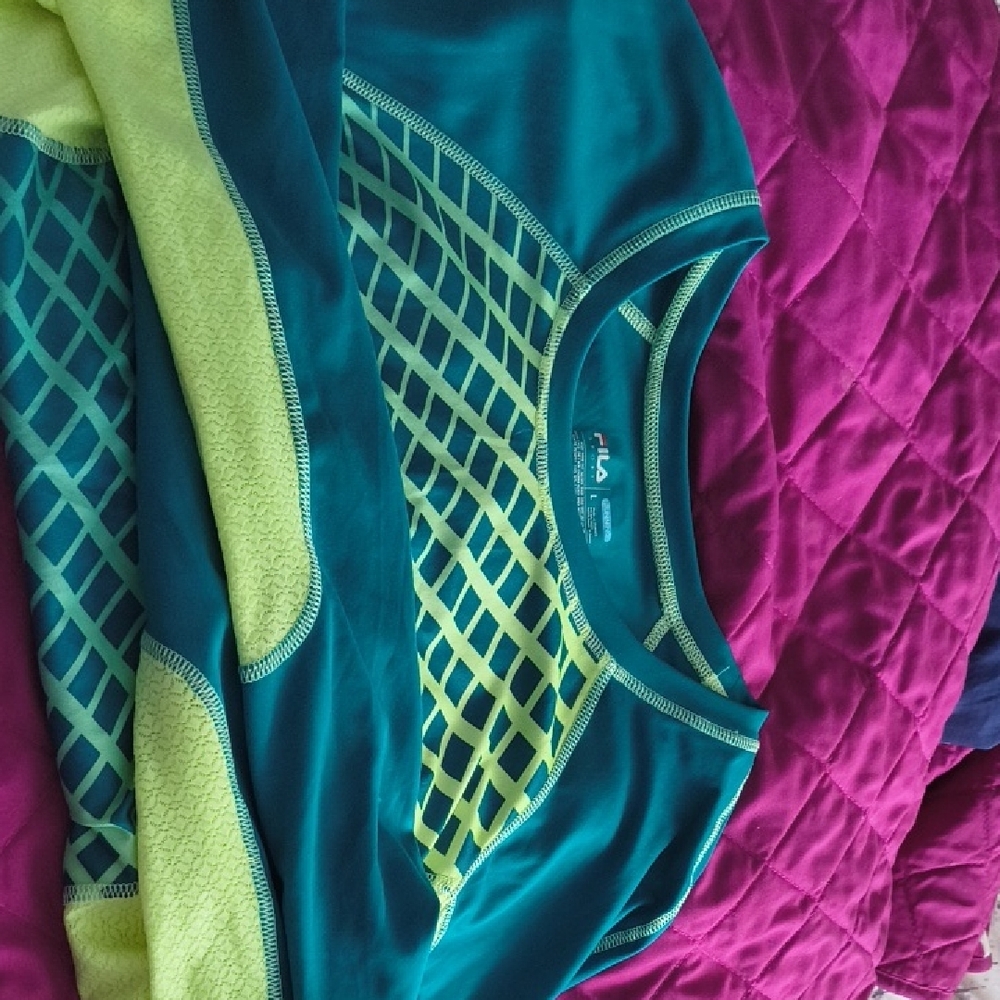 Fila Turquoise and Lime Green Mesh Top